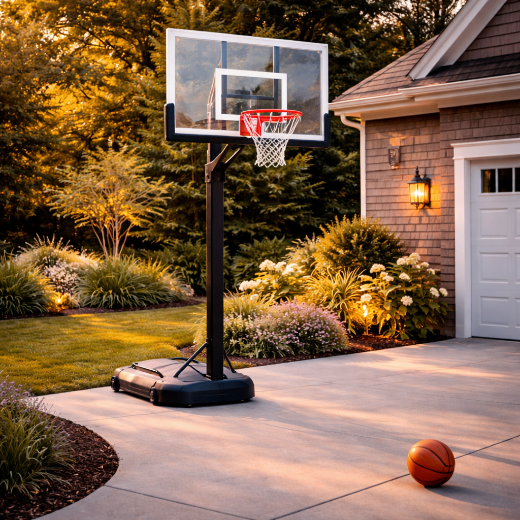 Outdoor basketball hoop in residential driveway setting
