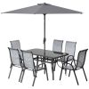 7-Piece Outdoor Patio Dining Set – Table, 6 Mesh Chairs & Umbrella