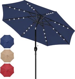 9 Ft Solar LED Patio Umbrella with Tilt & Crank – Lighted Outdoor Market Umbrella for Table & Backyard