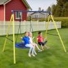 Kids Outdoor Swing Set – 2-Seat A-Frame with Saucer Swing & Seat