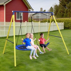 Kids Outdoor Swing Set – 2-Seat A-Frame with Saucer Swing & Seat