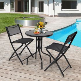 3-Piece Folding Metal Bistro Set – Glass Top Patio Table & Chairs