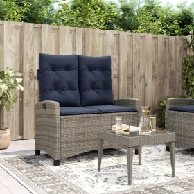 Reclining Patio Bench with Cushions Gray Poly Rattan