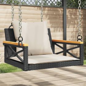 Outdoor Hanging Patio Chair – Poly Rattan Swing Seat with Cushions, Black