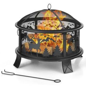 Outdoor Wood Burning Fire Pit with Spark Screen – 26" Steel Firepit for Patio & Backyard