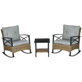 3-Piece Patio Rocking Chair Set – Wicker Rockers & Coffee Table with Cushions