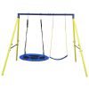 Kids Outdoor Swing Set – 2-Seat A-Frame with Saucer Swing & Seat