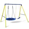 Kids Outdoor Swing Set – 2-Seat A-Frame with Saucer Swing & Seat