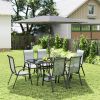 7-Piece Outdoor Patio Dining Set – Table, 6 Mesh Chairs & Umbrella