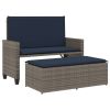 Patio Bench with Cushions and Footstool Gray Poly Rattan