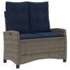 Reclining Patio Bench with Cushions Gray Poly Rattan