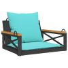 Outdoor Hanging Patio Chair – Poly Rattan Swing Seat with Cushions, Black & Blue