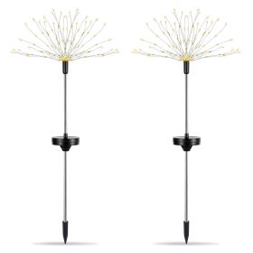 2Pcs Solar Powered Starburst Lights 240 LEDs Firework Lamp Garden Path Decor Lights (Option: Warm)
