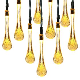 Outdoor Solar String Lights 21 Feet 30 LEDs Water Drop Solar Powered Lights Waterproof Solar Fairy Lights Decorative Solar Powered Lights for Home Pat (Option: Warm)