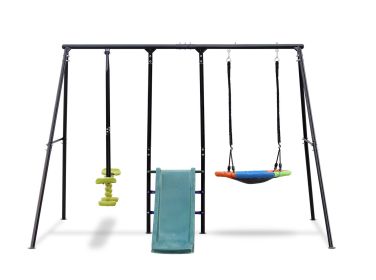Swing Sets for Backyard, 550LBS Swingset Outdoor for Kids, Basketball Hoop, Climbing Ladder and Nets (Color: as Pic)