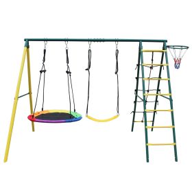 Indoor/Outdoor Metal Swing Set with Safety Belt for Backyard (Color: as Pic)