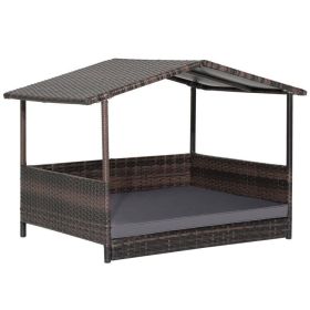 Outdoor Wicker Dog House with Weatherproof Roof (Color: GRAY)